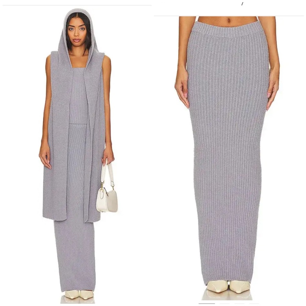 LPA Nara Maxi Skirt Sz XL Pull On Elastic Waist Rib knit Soft Long Grey